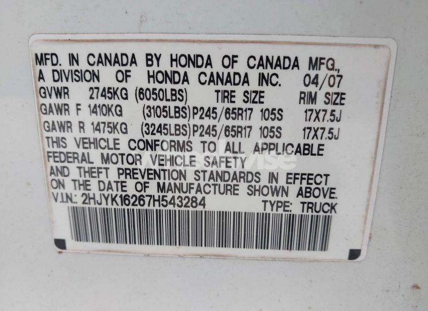 Photo 9 of 2007 Honda Ridgeline RT (VIN 2HJYK16267H543284)