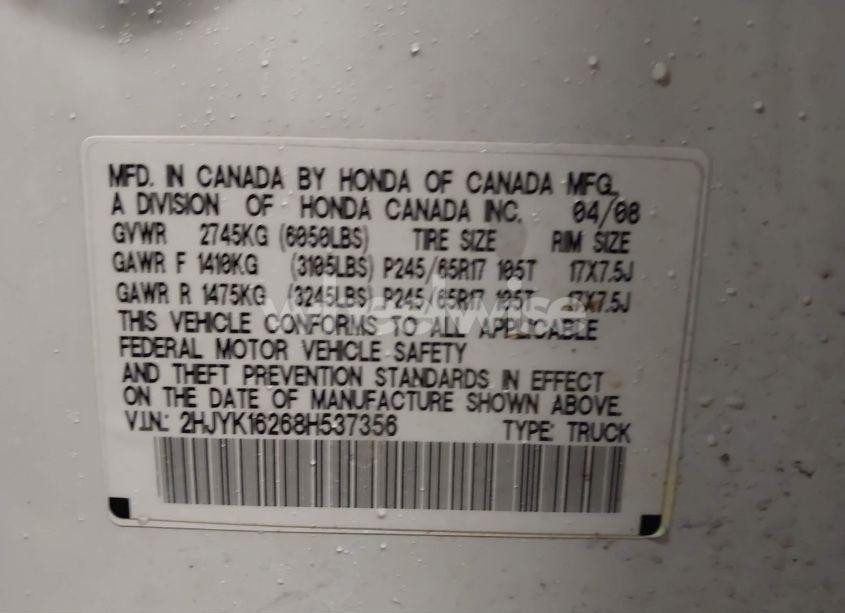 Photo 9 of 2008 Honda Ridgeline RT (VIN 2HJYK16268H537356)