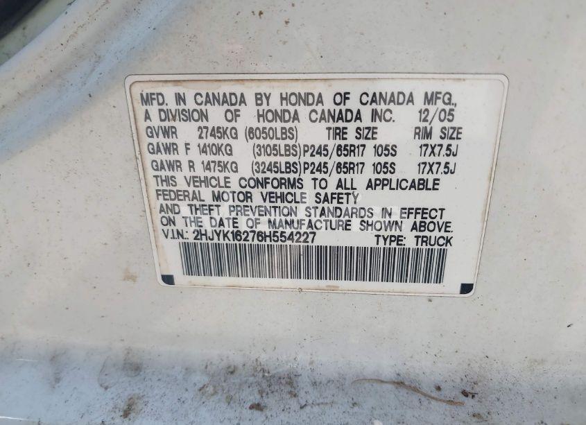 Photo 9 of 2006 Honda Ridgeline RT (VIN 2HJYK16276H554227)