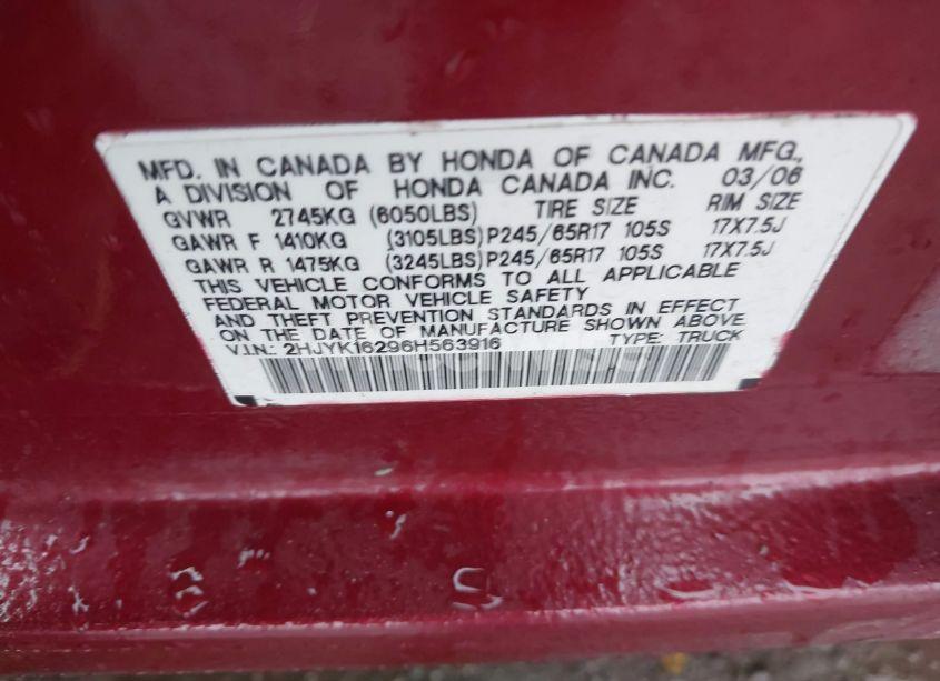 Photo 9 of 2006 Honda Ridgeline RT (VIN 2HJYK16296H563916)