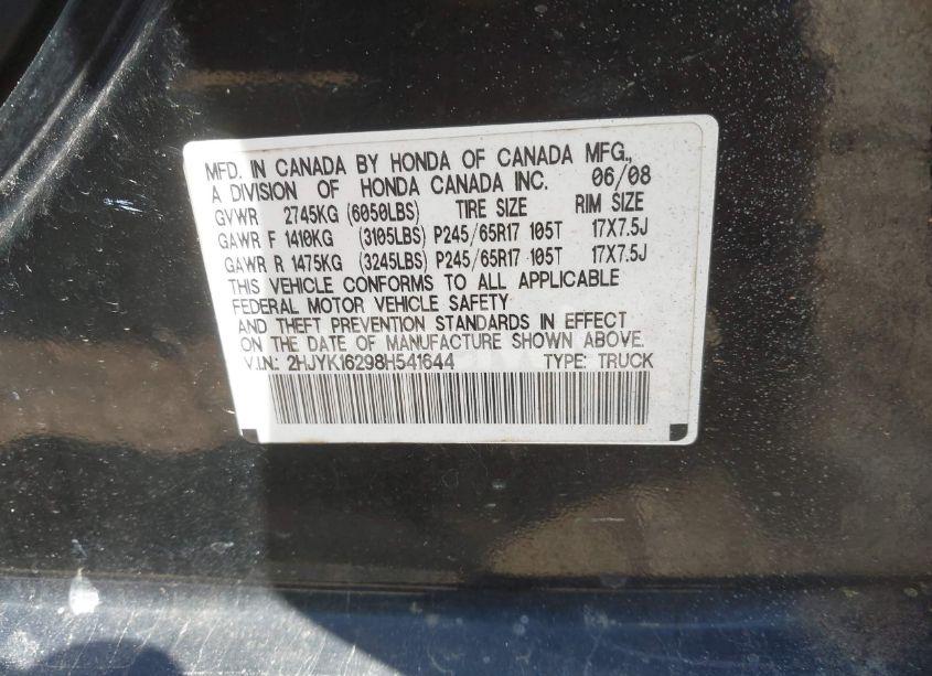 Photo 9 of 2008 Honda Ridgeline RT (VIN 2HJYK16298H541644)