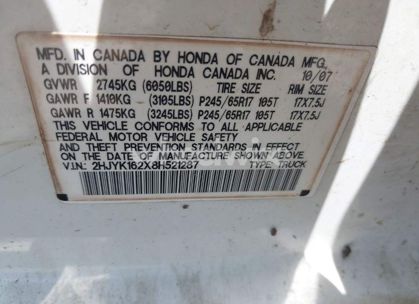 Photo 9 of 2008 Honda Ridgeline RT (VIN 2HJYK162X8H521287)