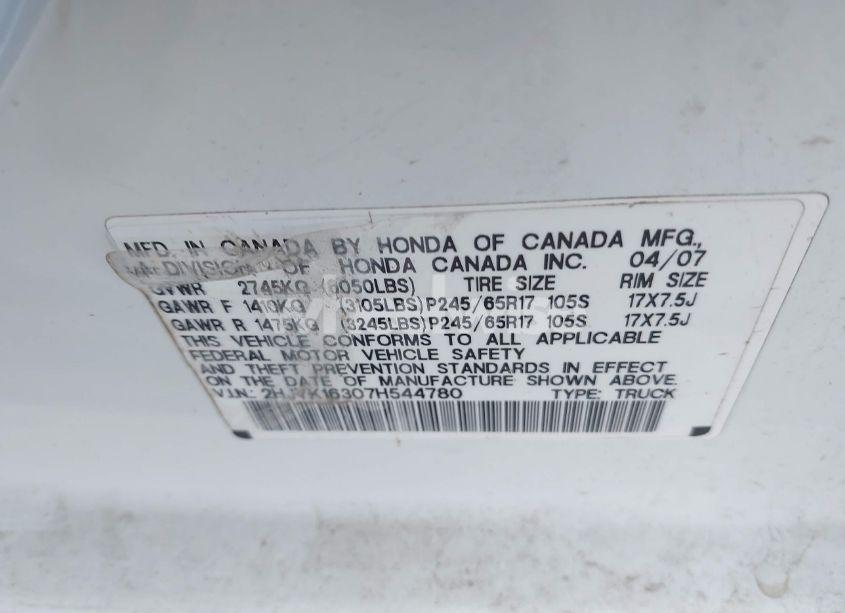 Photo 9 of 2007 Honda Ridgeline RTX (VIN 2HJYK16307H544780)