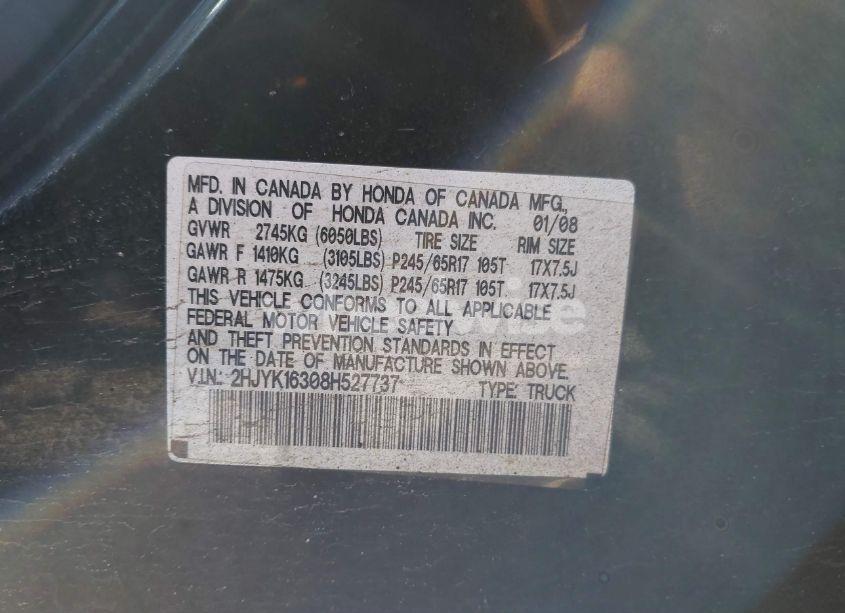 Photo 9 of 2008 Honda Ridgeline RTX (VIN 2HJYK16308H527737)