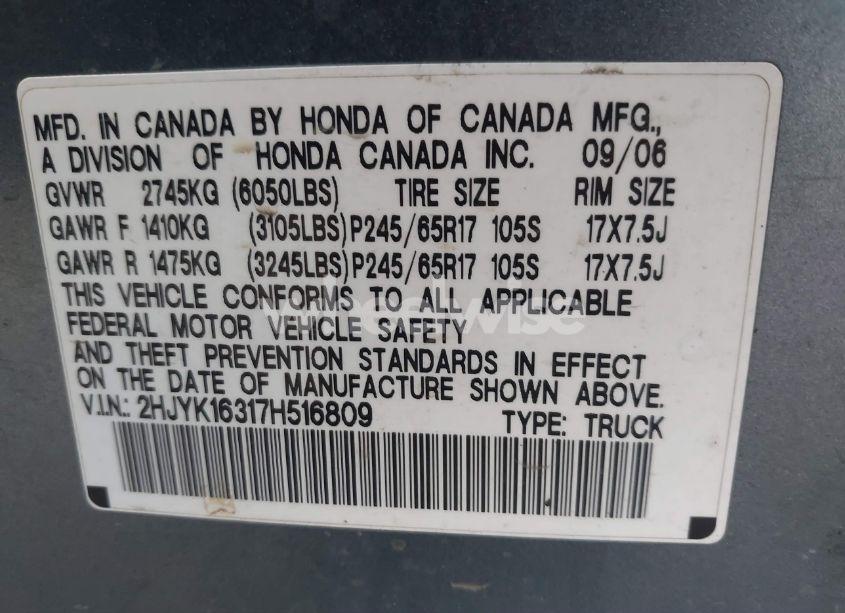 Photo 9 of 2007 Honda Ridgeline RTX (VIN 2HJYK16317H516809)