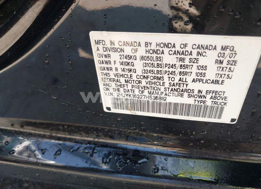 Photo 9 of 2007 Honda Ridgeline RTX (VIN 2HJYK16327H536812)