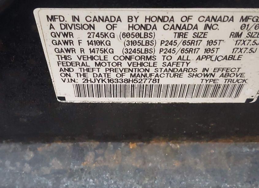 Photo 9 of 2008 Honda Ridgeline RTX (VIN 2HJYK16338H527781)