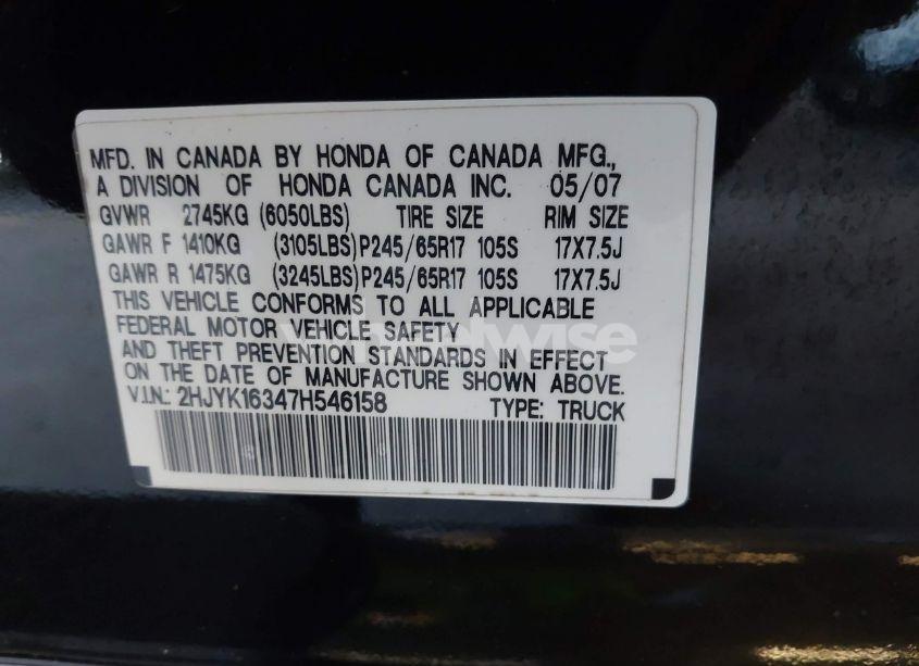 Photo 9 of 2007 Honda Ridgeline RTX (VIN 2HJYK16347H546158)