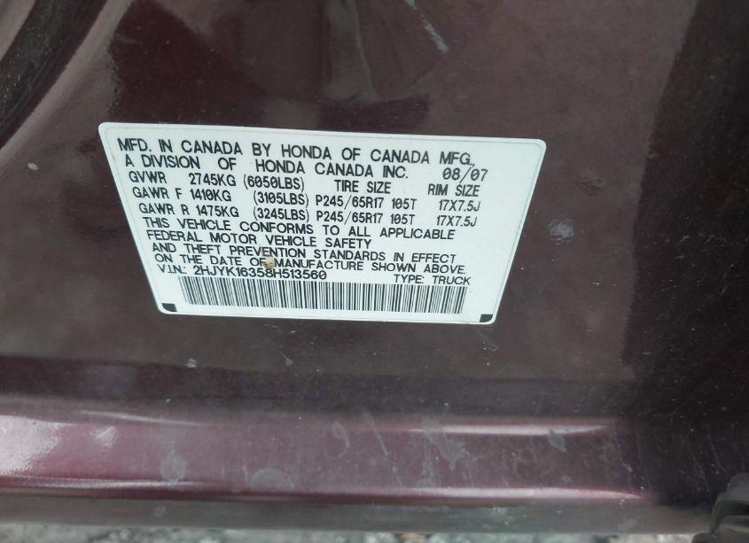 Photo 9 of 2008 Honda Ridgeline RTX (VIN 2HJYK16358H513560)