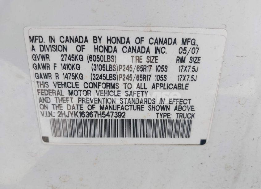 Photo 9 of 2007 Honda Ridgeline RTX (VIN 2HJYK16367H547392)