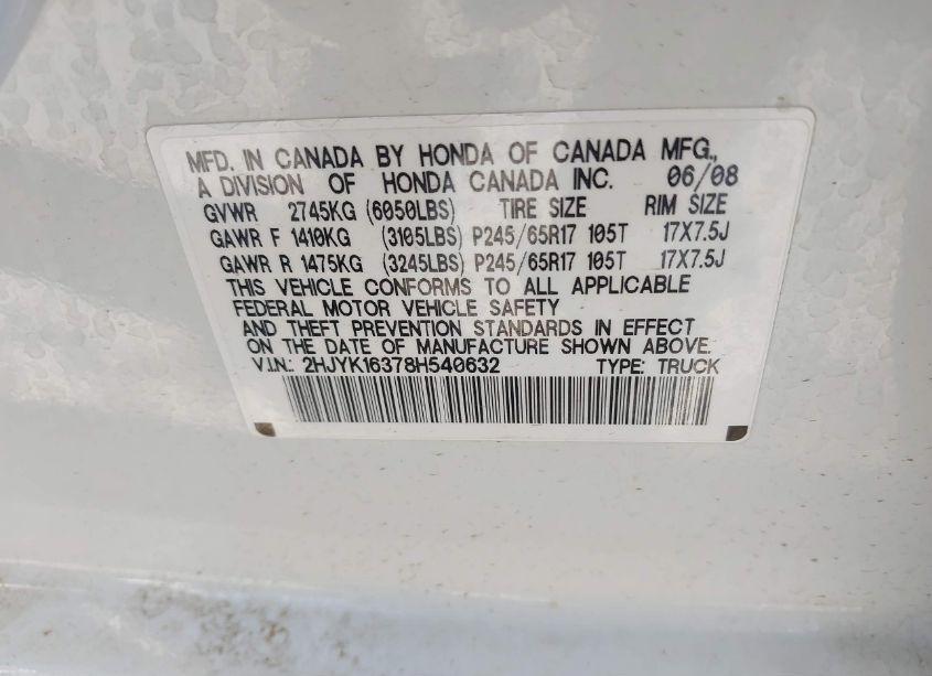 Photo 9 of 2008 Honda Ridgeline RTX (VIN 2HJYK16378H540632)