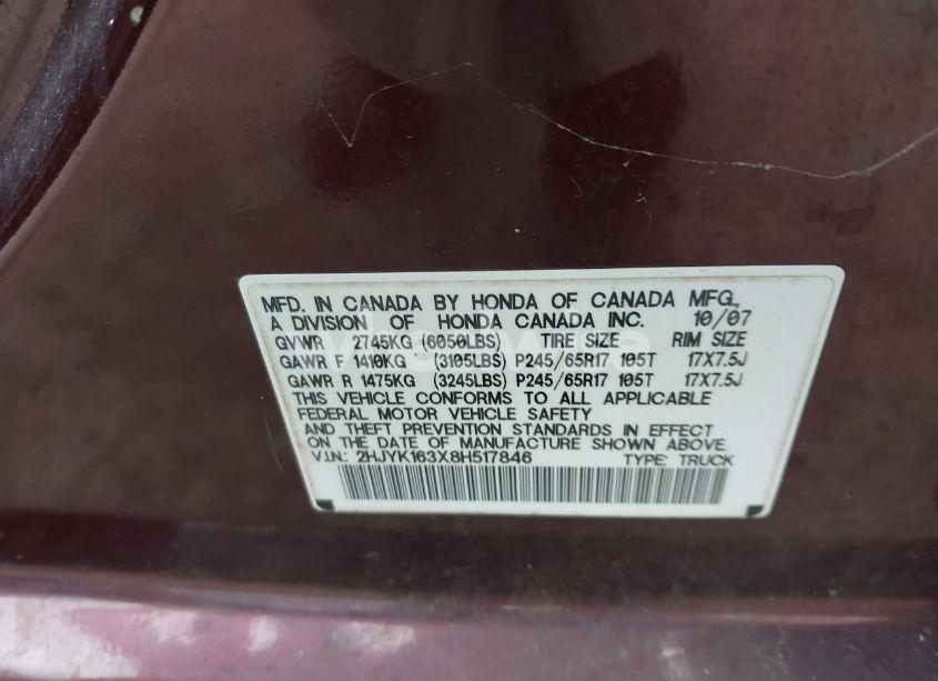 Photo 9 of 2008 Honda Ridgeline RTX (VIN 2HJYK163X8H517846)