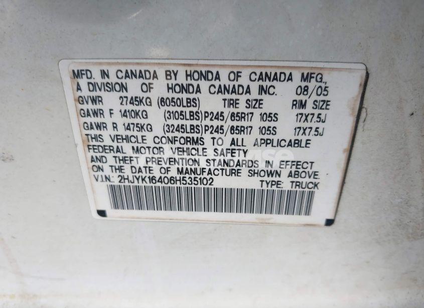 Photo 9 of 2006 Honda Ridgeline RTS (VIN 2HJYK16406H535102)