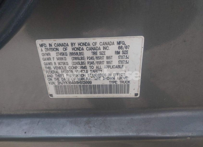 Photo 9 of 2008 Honda Ridgeline RTS (VIN 2HJYK16408H513099)