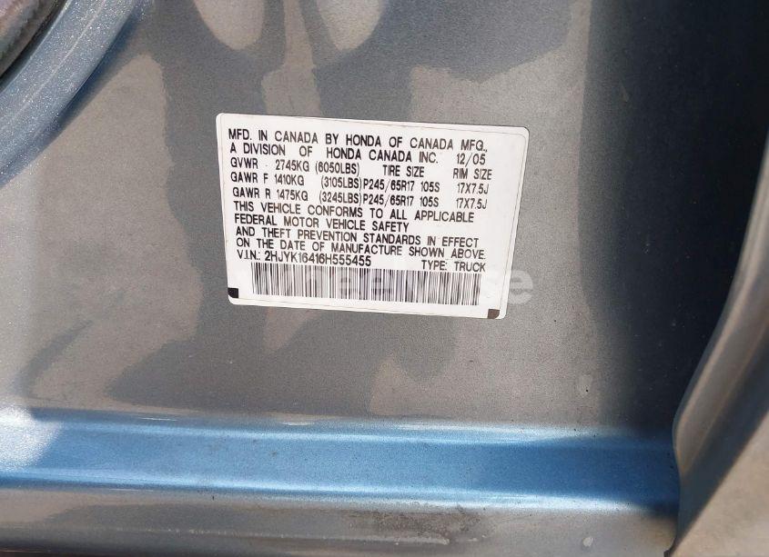 Photo 9 of 2006 Honda Ridgeline RTS (VIN 2HJYK16416H555455)