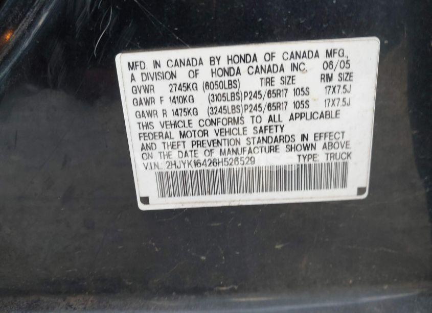 Photo 9 of 2006 Honda Ridgeline RTS (VIN 2HJYK16426H526529)