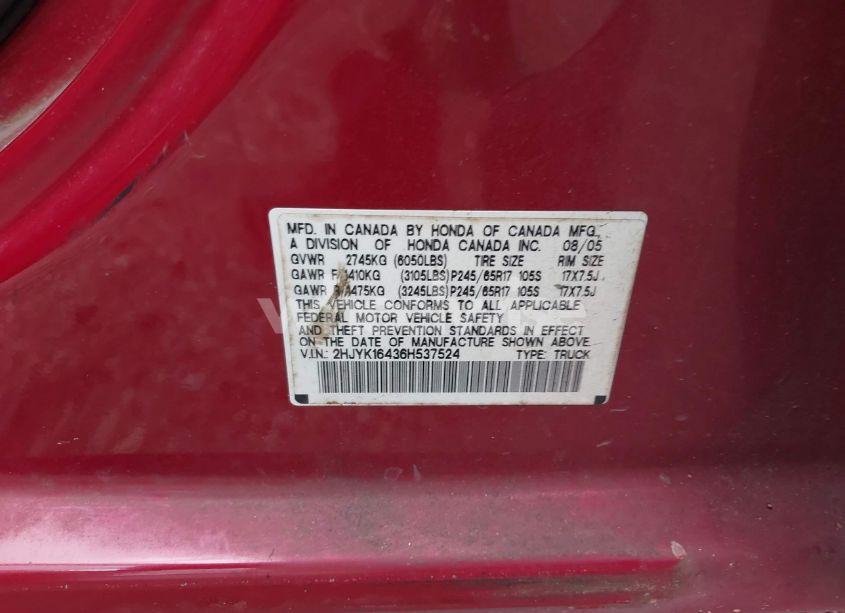 Photo 9 of 2006 Honda Ridgeline RTS (VIN 2HJYK16436H537524)