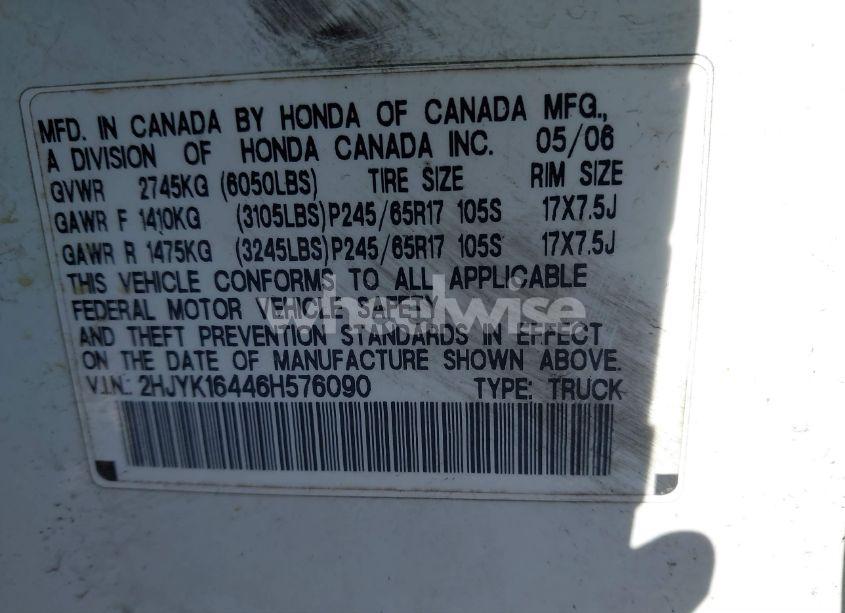 Photo 9 of 2006 Honda Ridgeline RTS (VIN 2HJYK16446H576090)