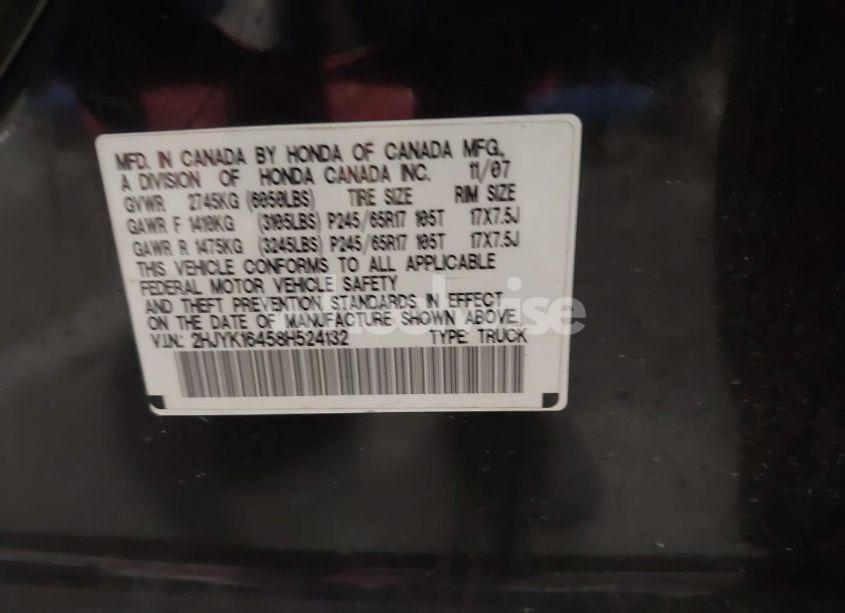 Photo 9 of 2008 Honda Ridgeline RTS (VIN 2HJYK16458H524132)