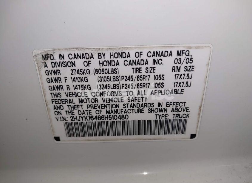 Photo 9 of 2006 Honda Ridgeline RTS (VIN 2HJYK16466H510480)