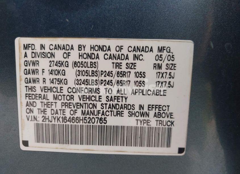 Photo 9 of 2006 Honda Ridgeline (VIN 2HJYK16466H520765)