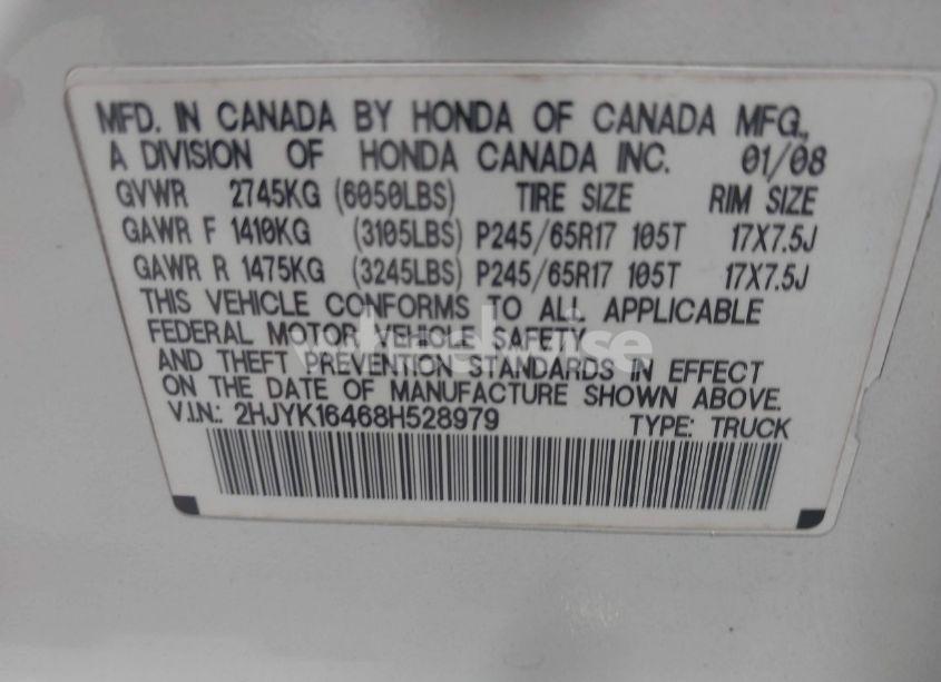 Photo 9 of 2008 Honda Ridgeline RTS (VIN 2HJYK16468H528979)