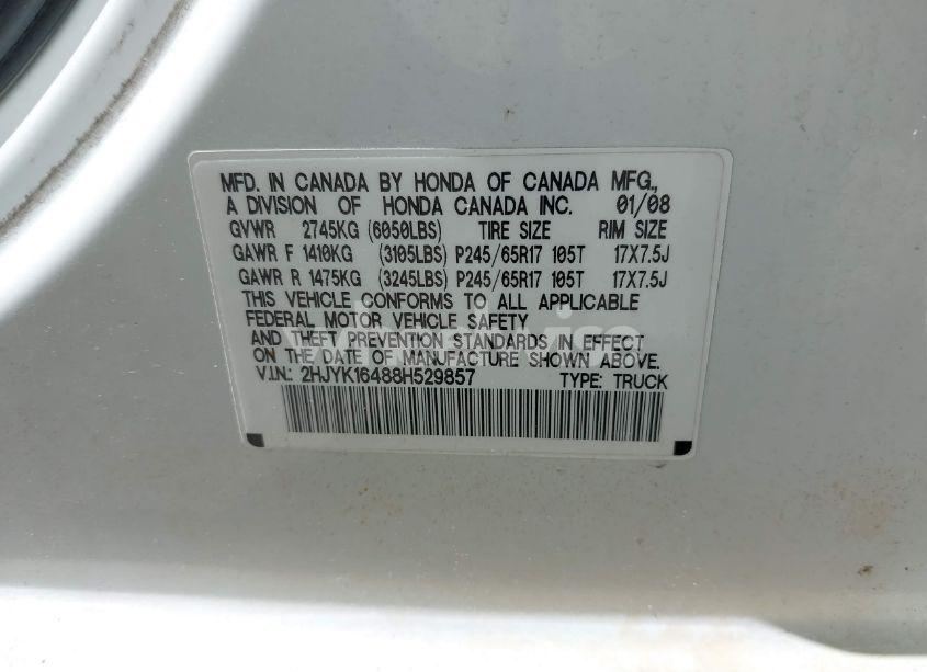 Photo 9 of 2008 Honda Ridgeline RTS (VIN 2HJYK16488H529857)