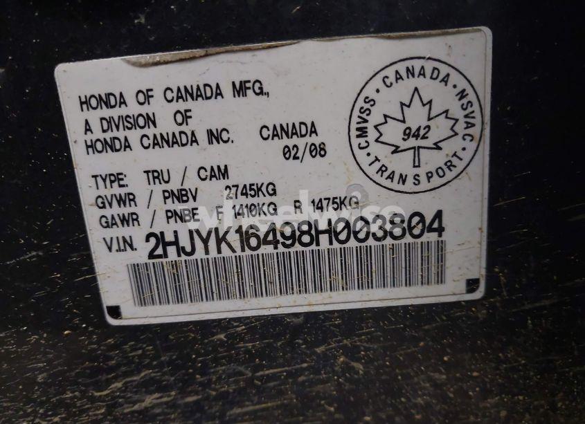 Photo 9 of 2008 Honda Ridgeline RTS (VIN 2HJYK16498H003804)