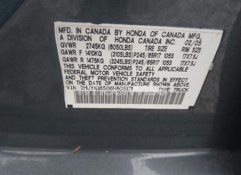 Photo 9 of 2006 Honda Ridgeline RTL (VIN 2HJYK16506H505171)