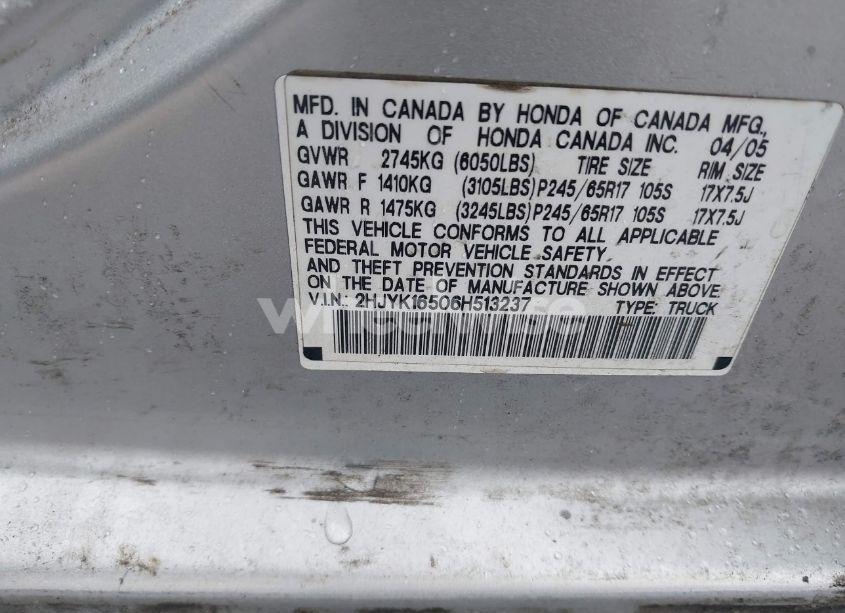 Photo 9 of 2006 Honda Ridgeline RTL (VIN 2HJYK16506H513237)