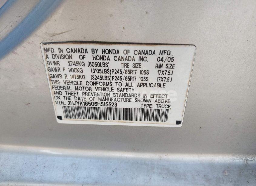 Photo 9 of 2006 Honda Ridgeline RTL (VIN 2HJYK16506H515523)