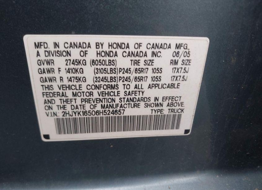 Photo 9 of 2006 Honda Ridgeline RTL (VIN 2HJYK16506H524657)