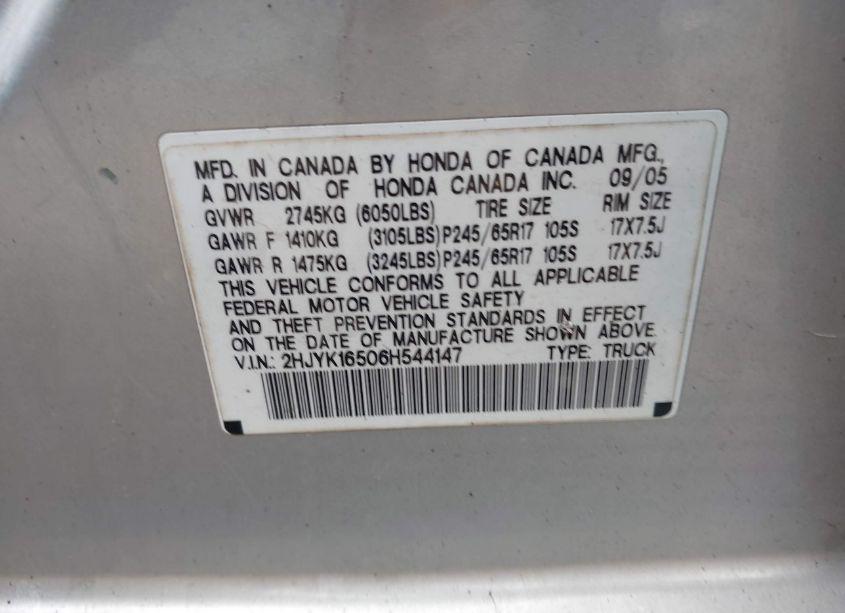 Photo 9 of 2006 Honda Ridgeline RTL (VIN 2HJYK16506H544147)