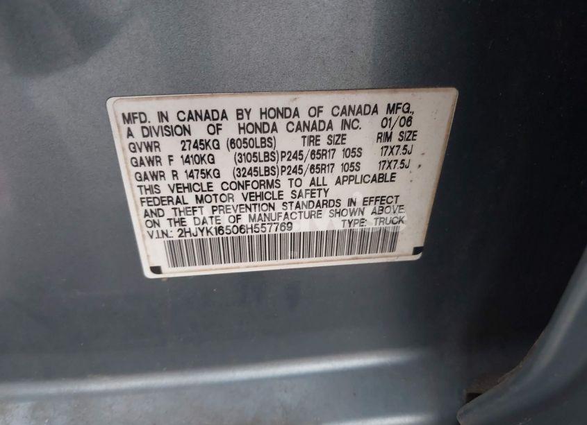 Photo 9 of 2006 Honda Ridgeline RTL (VIN 2HJYK16506H557769)