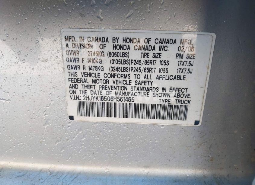 Photo 9 of 2006 Honda Ridgeline RTL (VIN 2HJYK16506H561465)