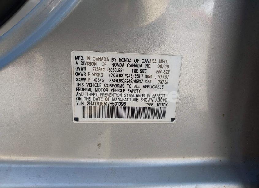 Photo 9 of 2007 Honda Ridgeline RTL (VIN 2HJYK16517H501096)