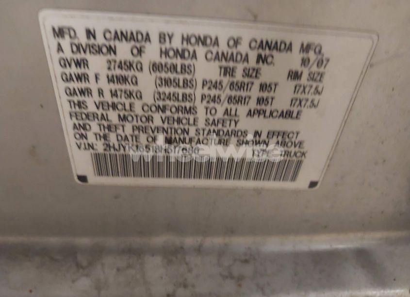 Photo 9 of 2008 Honda Ridgeline RTL (VIN 2HJYK16518H517686)