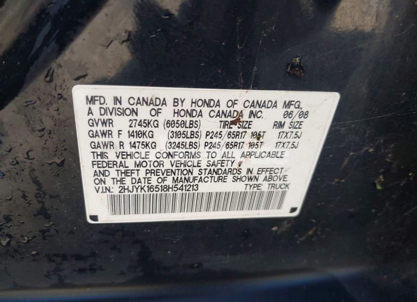 Photo 9 of 2008 Honda Ridgeline RTL (VIN 2HJYK16518H541213)