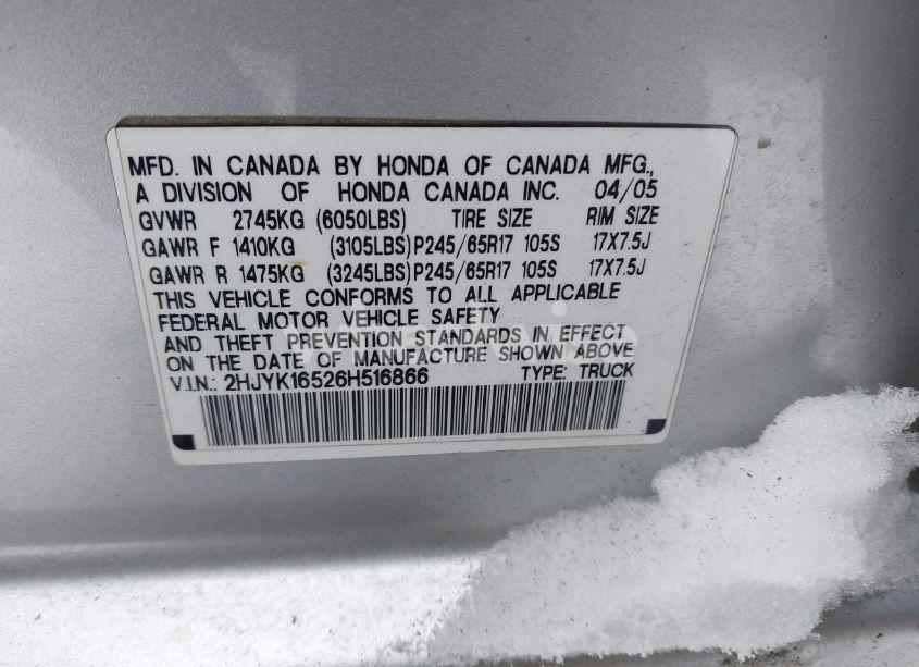 Photo 9 of 2006 Honda Ridgeline RTL (VIN 2HJYK16526H516866)