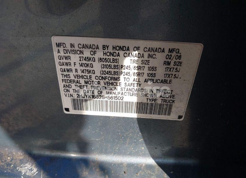 Photo 9 of 2006 Honda Ridgeline RTL (VIN 2HJYK16526H561502)