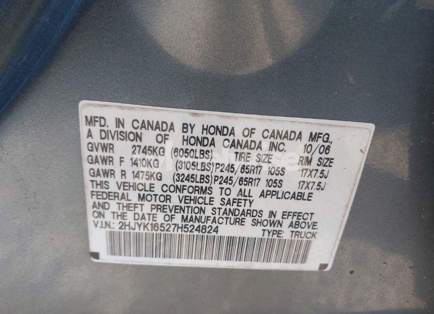 Photo 9 of 2007 Honda Ridgeline RTL (VIN 2HJYK16527H524824)