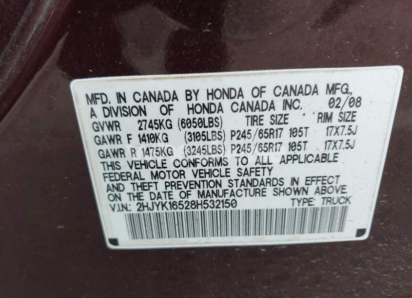 Photo 9 of 2008 Honda Ridgeline RTL (VIN 2HJYK16528H532150)