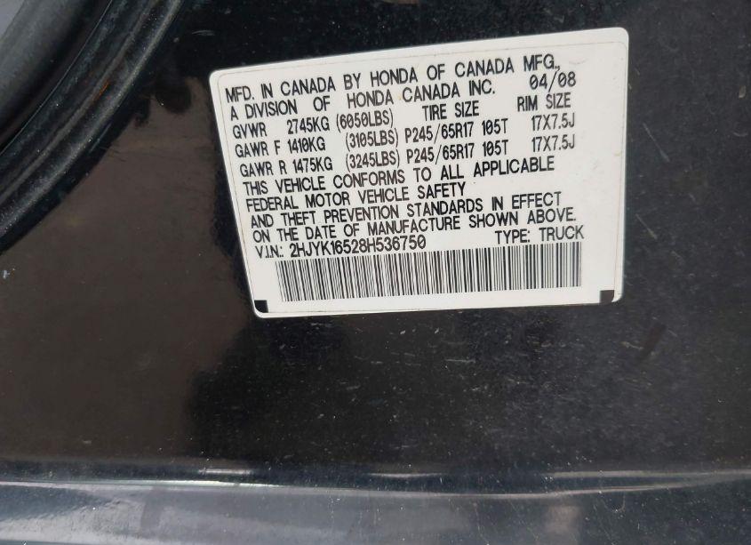 Photo 9 of 2008 Honda Ridgeline RTL (VIN 2HJYK16528H536750)