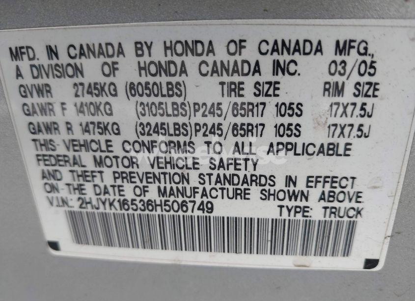 Photo 9 of 2006 Honda Ridgeline RTL (VIN 2HJYK16536H506749)