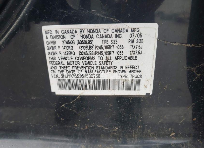 Photo 9 of 2006 Honda Ridgeline RTL (VIN 2HJYK16536H530758)