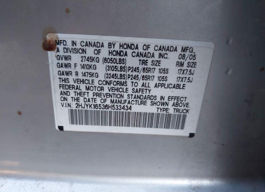 Photo 9 of 2006 Honda Ridgeline RTL (VIN 2HJYK16536H533434)