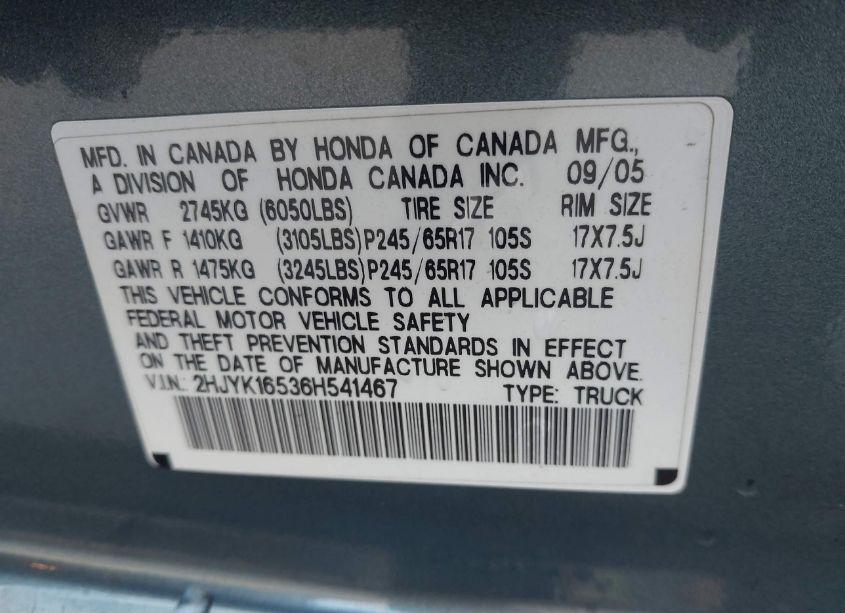 Photo 9 of 2006 Honda Ridgeline RTL (VIN 2HJYK16536H541467)