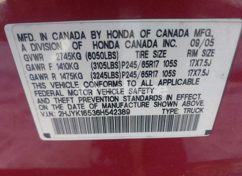 Photo 9 of 2006 Honda Ridgeline RTL (VIN 2HJYK16536H542389)