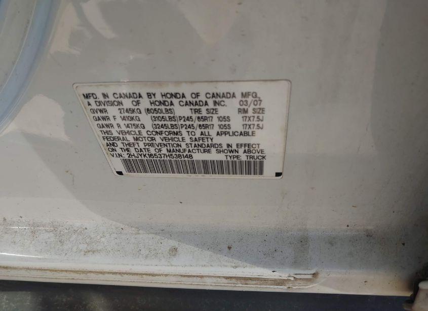 Photo 9 of 2007 Honda Ridgeline RTL (VIN 2HJYK16537H538148)