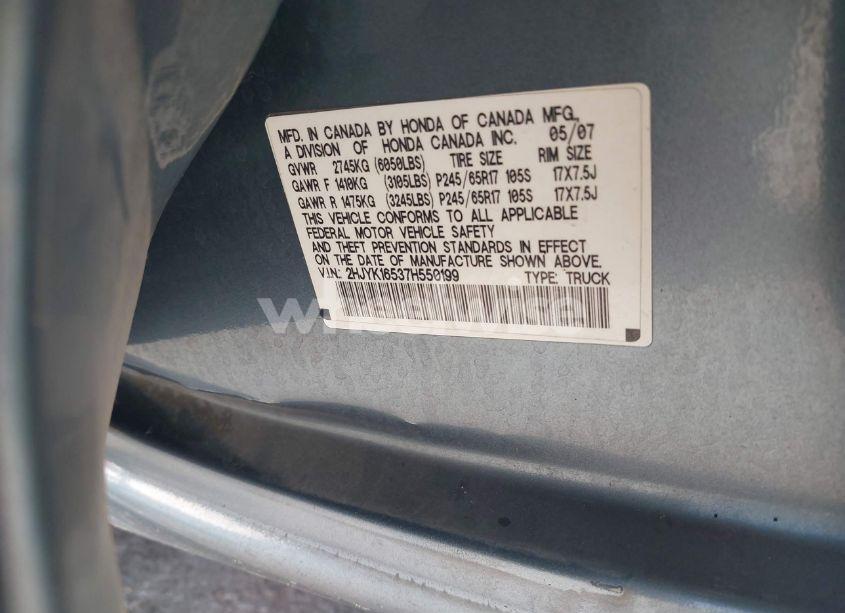 Photo 9 of 2007 Honda Ridgeline RTL (VIN 2HJYK16537H550199)